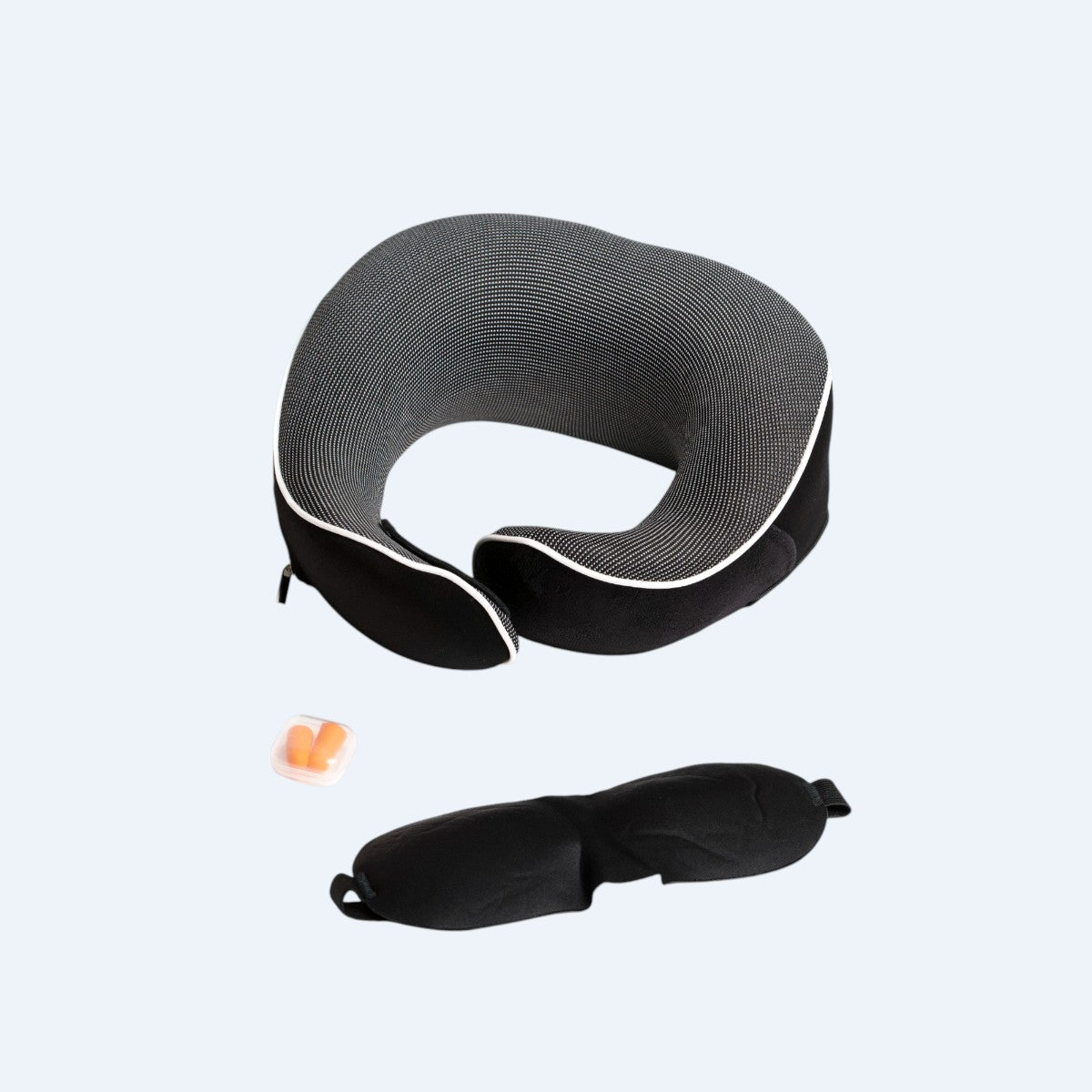 Sort velcroluk nakkepude med ørepropper og sovemaske